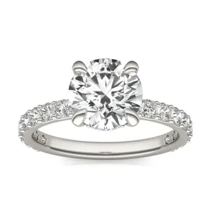 Round Custom Hidden Halo Bold 3/4 Eternity Engagement Ring image, 